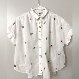 Madewell White Cross Stitch Floral Button Down Shirt